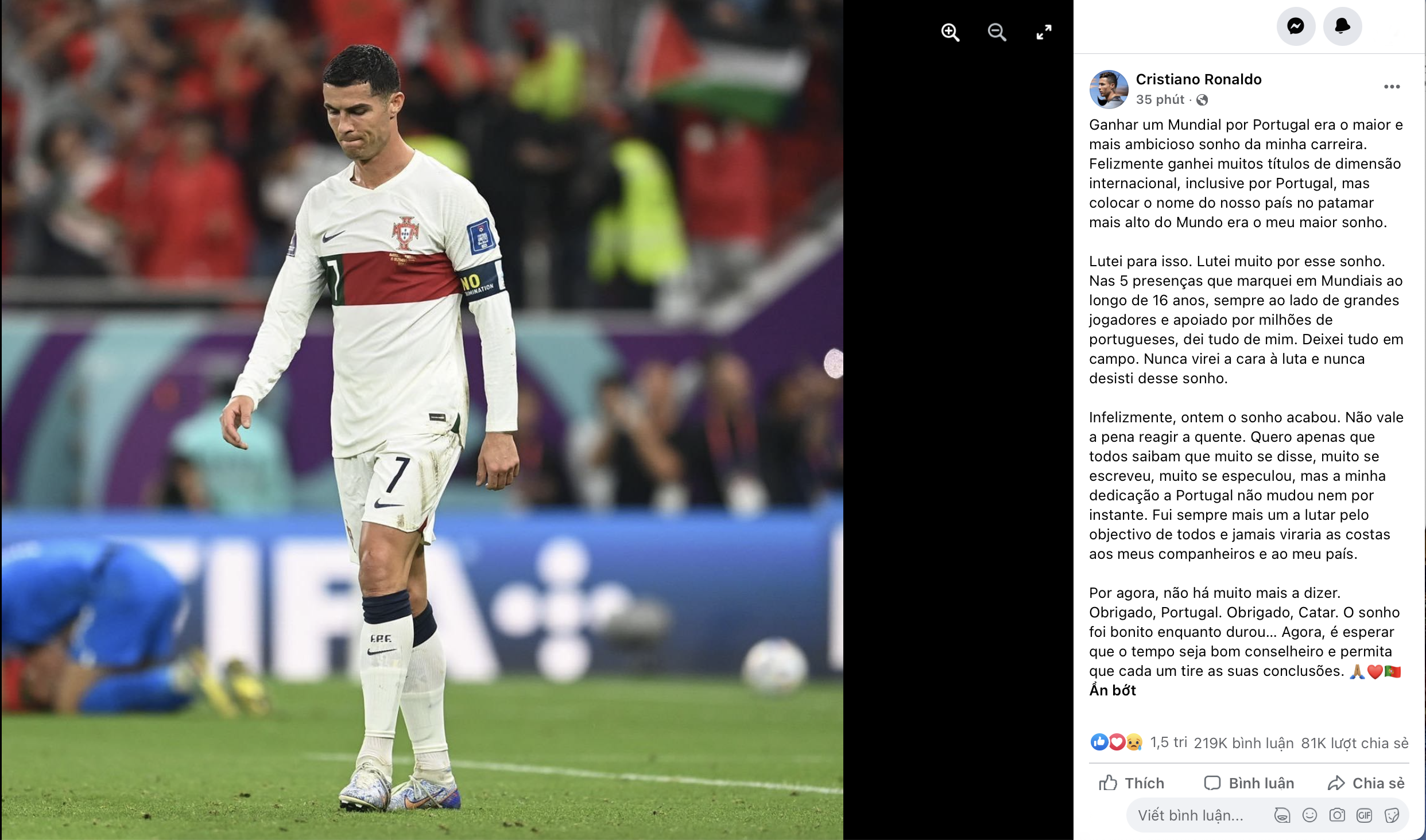 Ronaldo tâm sự sau khi Bồ Đào Nha dừng chân tại World Cup 2022